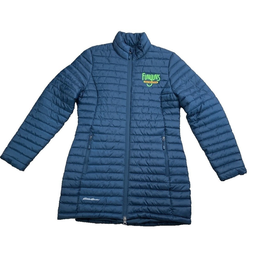 Eddie Bauer Packable Down Jacket XS Funyuns Logo Quilted Puffer Coat